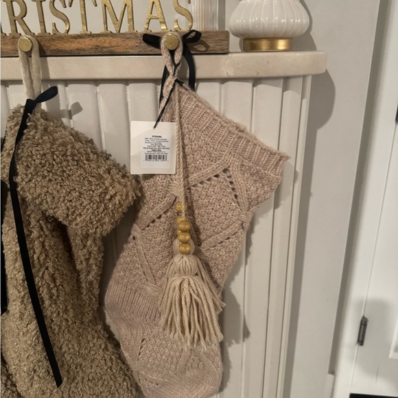 Sweater Knit Christmas Stocking with Beaded Tassel Oatmeal -  Magnolia - Picture 5 of 5